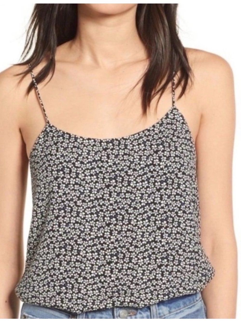 Reformation Black Daisy Floral Print Spaghetti Strap Camisole